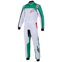 Thumbnail for Green and white racing suit with speckled pattern on a white background