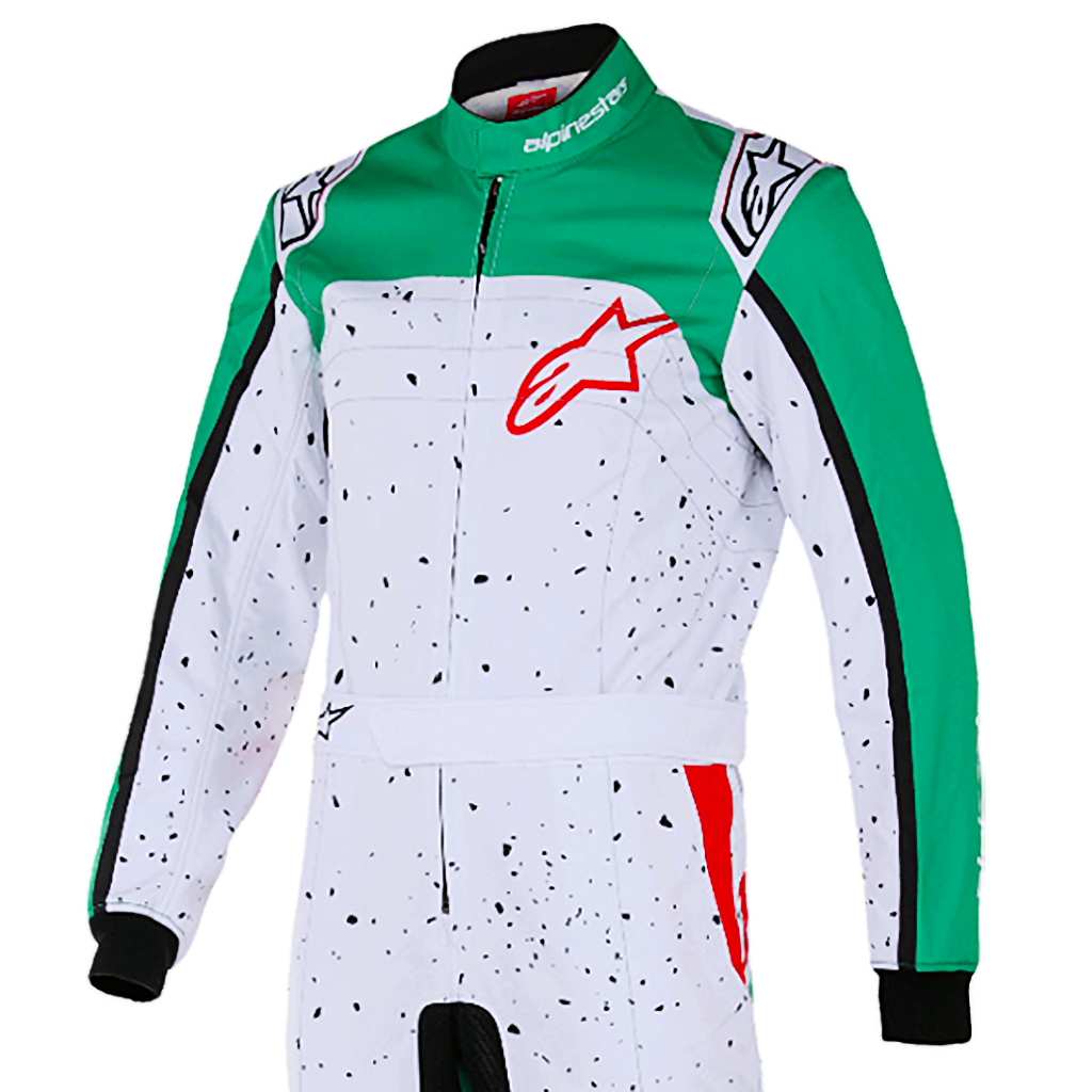 Alpinestars KMX-9 v3 Graphic 6 youth karting suit in White/Green/Red colors