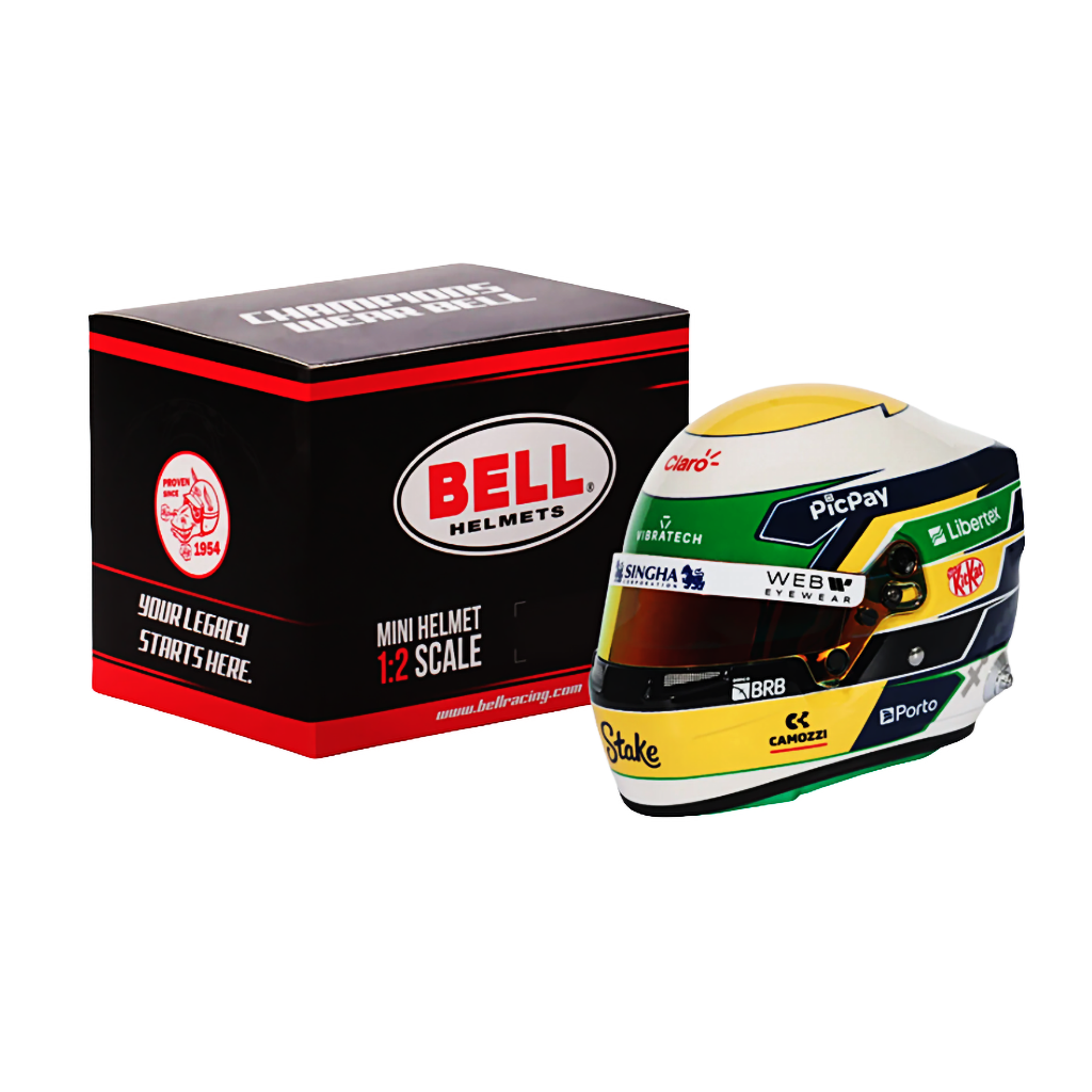 Bell Bortoleto Helmets mini helmet with packaging on a white background