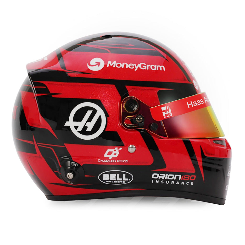 Esteban Ocon Bell Mini Helmet with Haas F1 2025 graphics and sponsors
