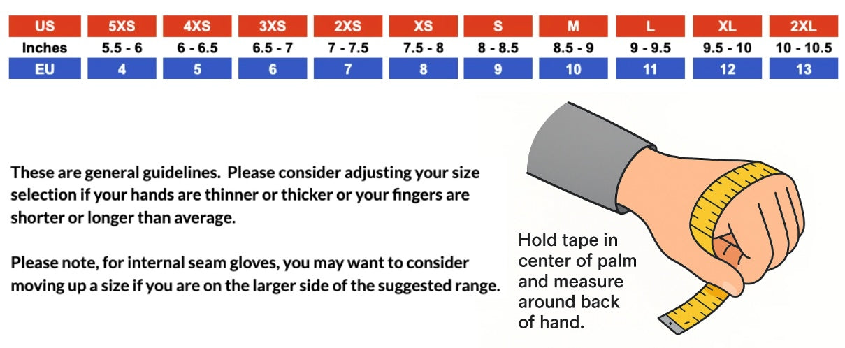 Size Chart of Auto and  Kart Racing Gloves 