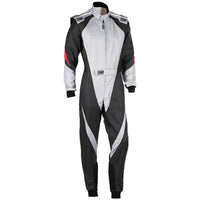 Thumbnail for Black and gray racing suit with red accents on a white background