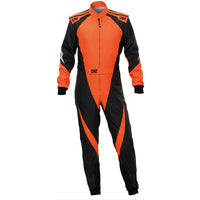 Thumbnail for Black and orange racing suit with visible branding on a white background