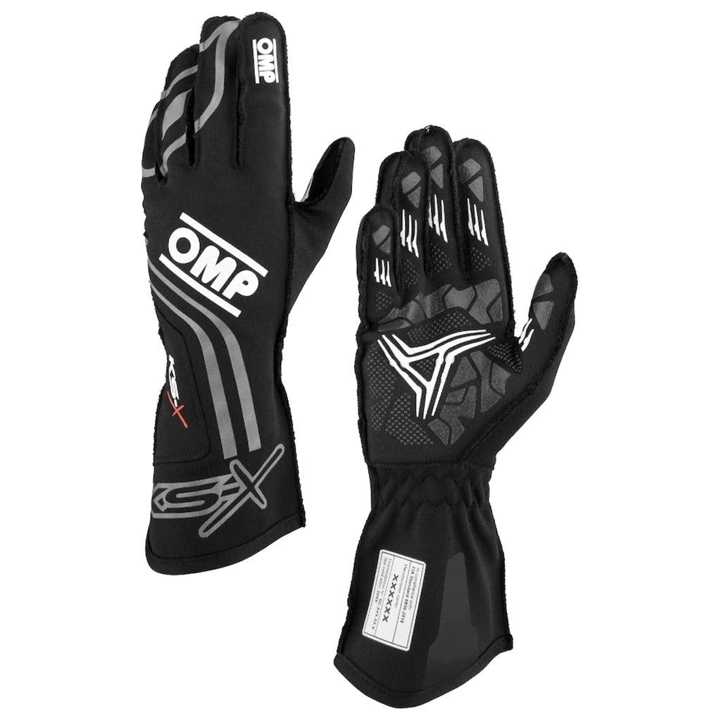 OMP KS-3X black kart racing gloves with high-grip silicone palms