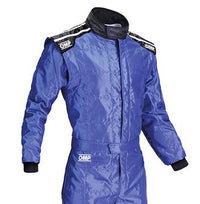Thumbnail for Blue racing suit with OMP branding on a white background