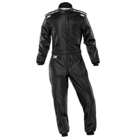 Thumbnail for Black racing suit with white stripes on a white background