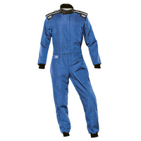 Thumbnail for Blue racing suit with black accents on a white background