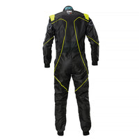 Thumbnail for Black racing suit with yellow accents on a white background
