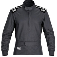 Thumbnail for OMP dark gray racing suit half front image on white background