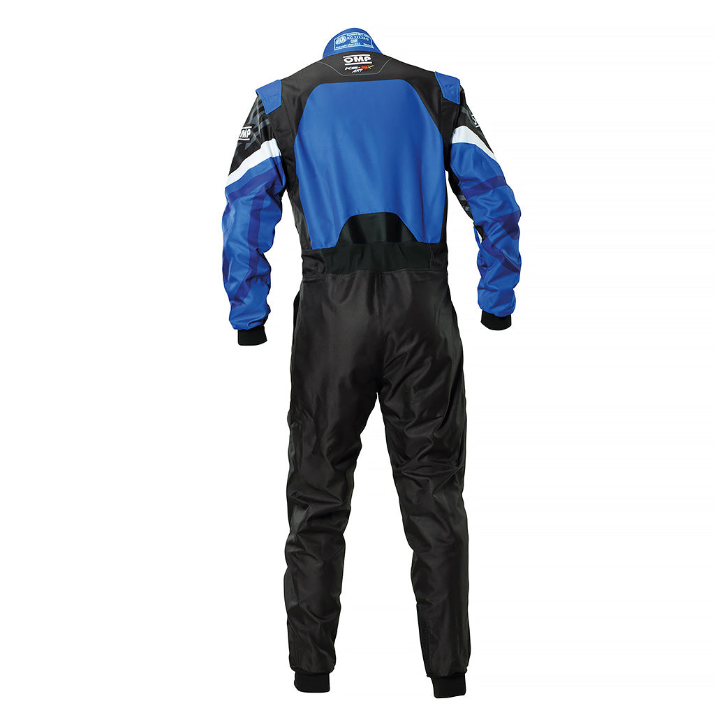 Black and blue racing suit on a white background