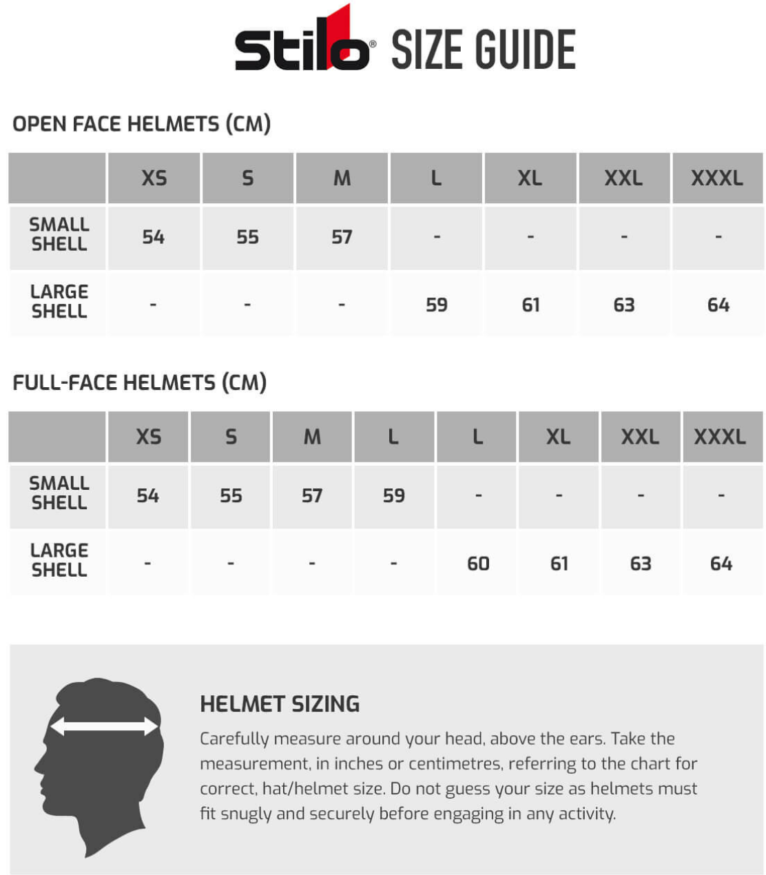 Stilo ST6 CMR Carbon Lite Size Chart Image
