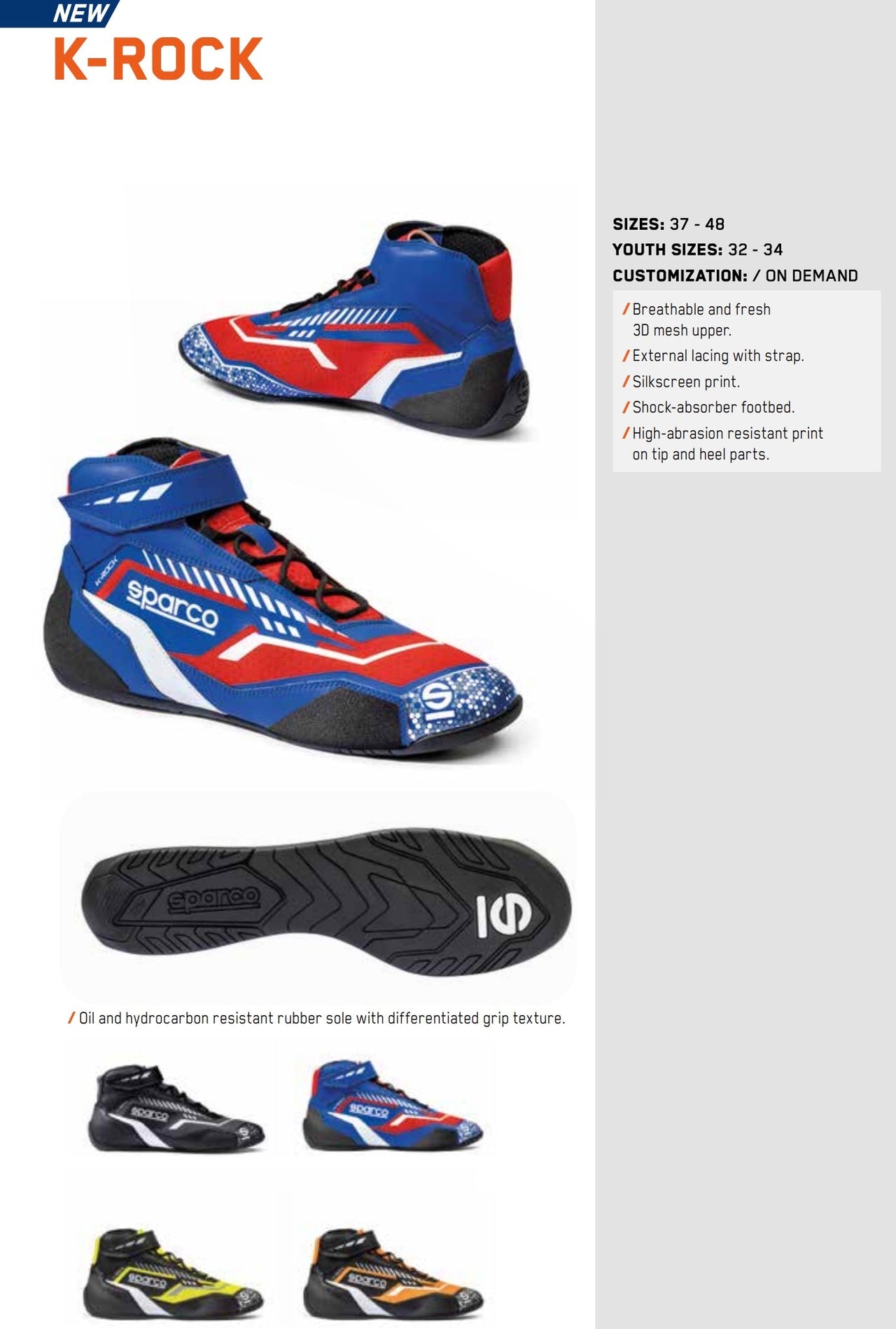 Sparco K-Rock Karting Shoes marketing info panel