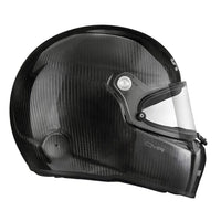 Thumbnail for Black carbon fiber karting helmet with visor on a white background