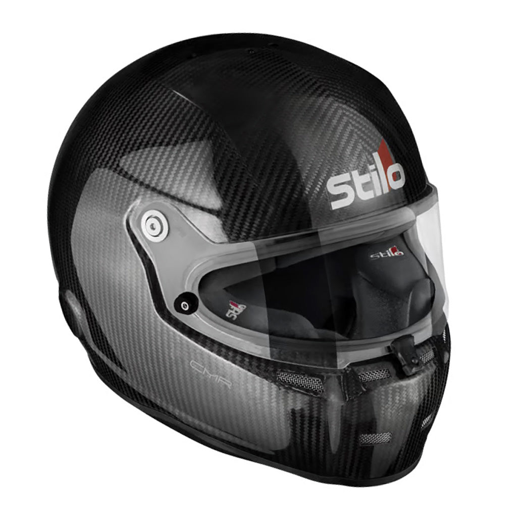 Carbon fiber helmet with Stilo branding on a white background
