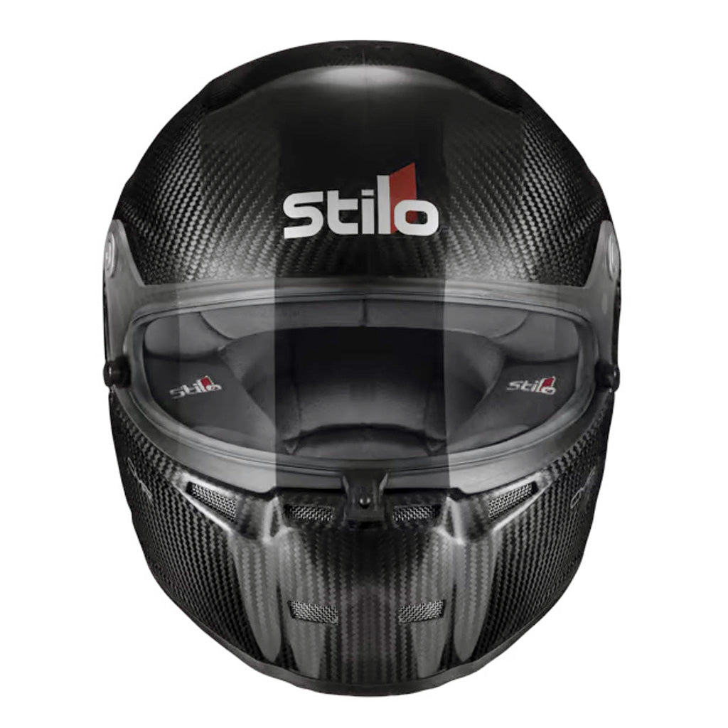 Carbon fiber helmet with Stilo branding on a white background