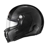 Thumbnail for Carbon fiber kart racing helmet with clear visor on a white background