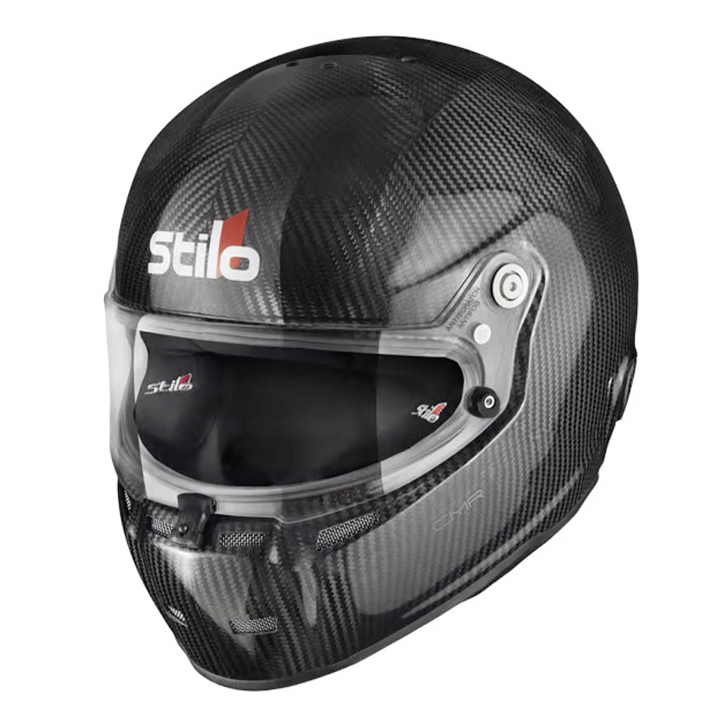 Carbon fiber helmet with Stilo branding on a white background