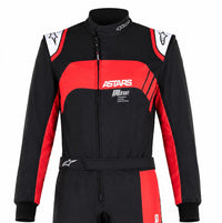 Thumbnail for Alpinestars KMX-9 v2 Graphic 3 kart racing suit in black and red shown front-facing from the waist up on a white background