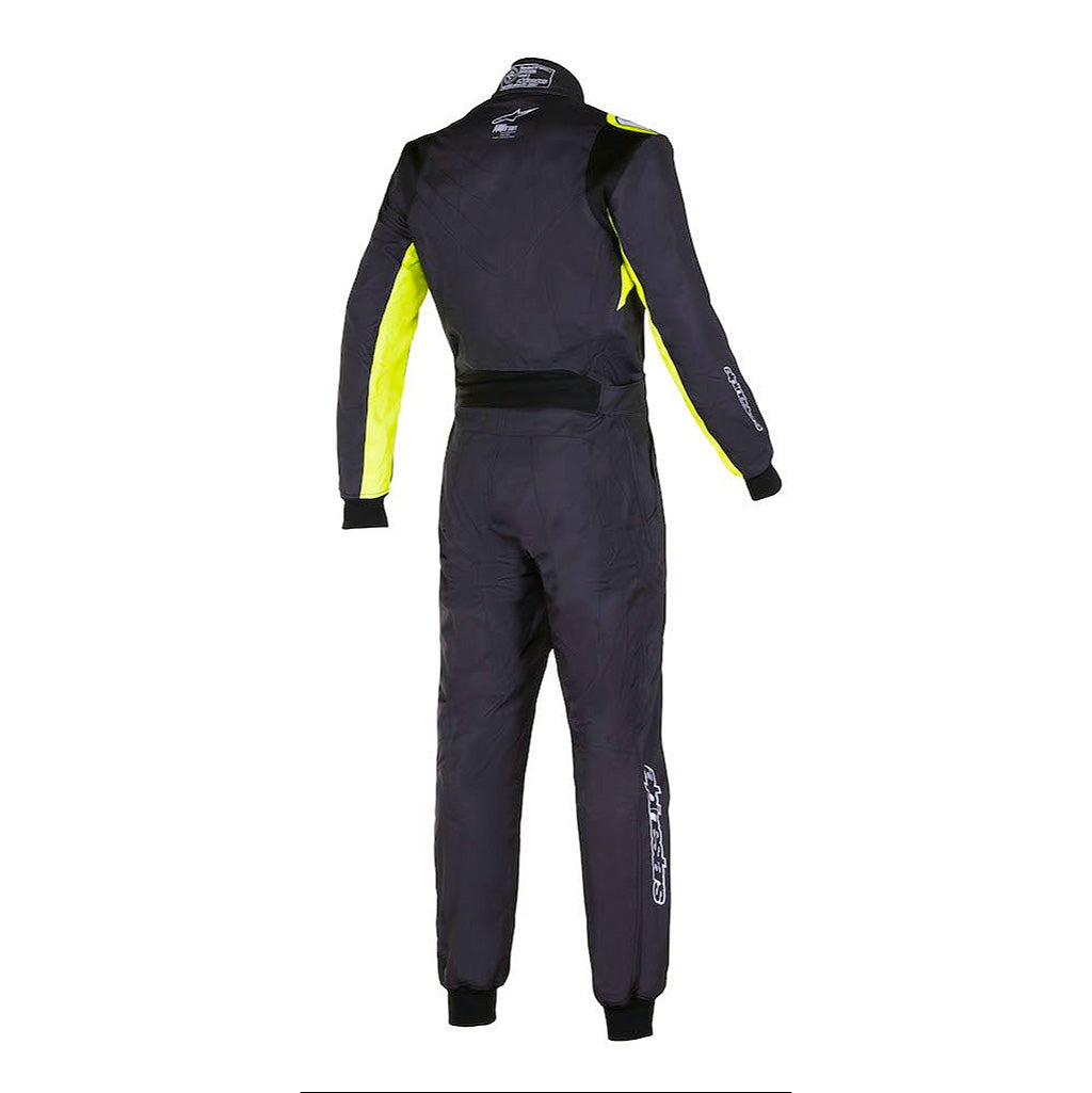 Black and yellow racing suit on a white background