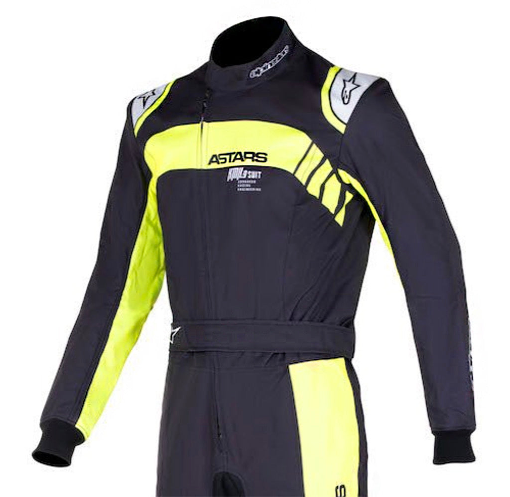 Black and yellow racing suit with 'ASTARS' branding on a white background