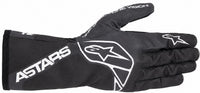 Thumbnail for A single Alpinestars racing glove in black with white branding and graphics, shown against a plain white background.