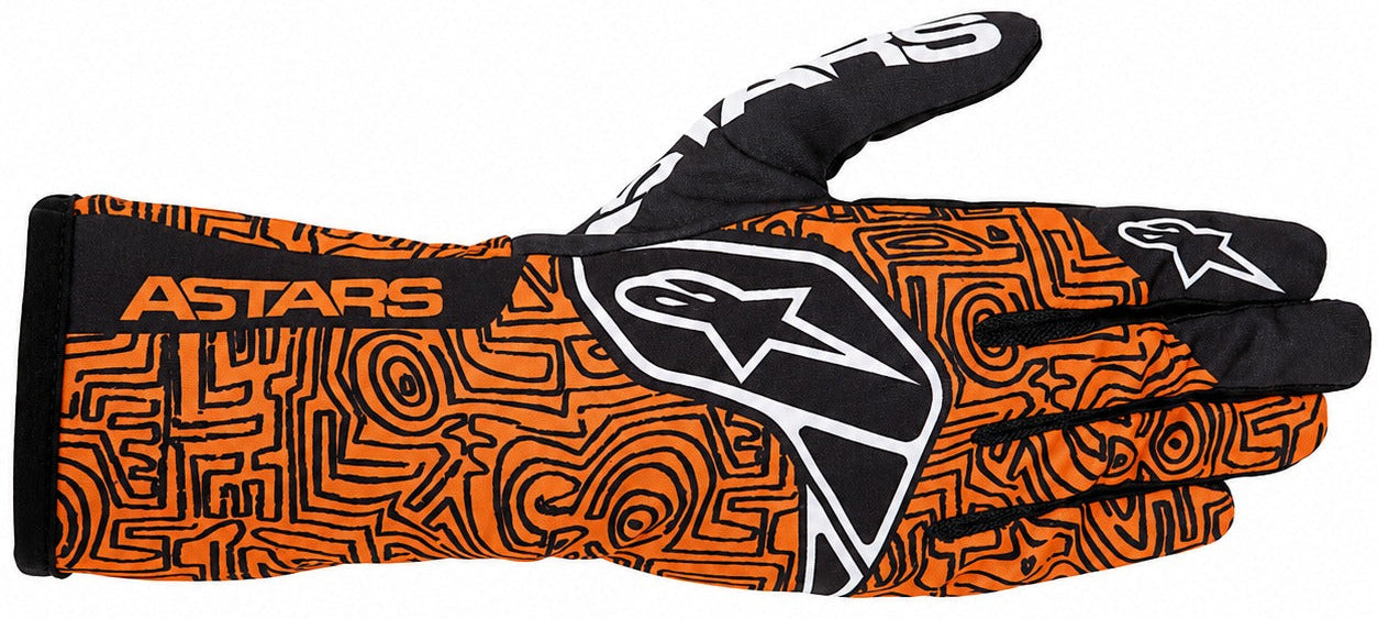 Alpinestars Tech-1 K Race v2 Vertical karting gloves in black and orange facing right on a white background