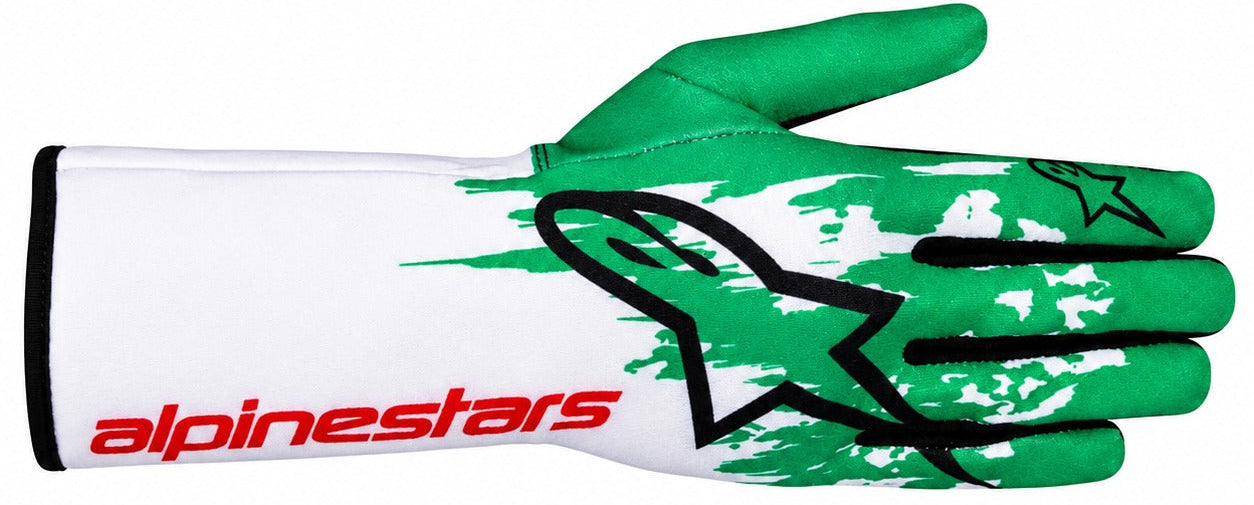 Alpinestars Tech-1 K v3 Kart Racing Glove in green and white facing right