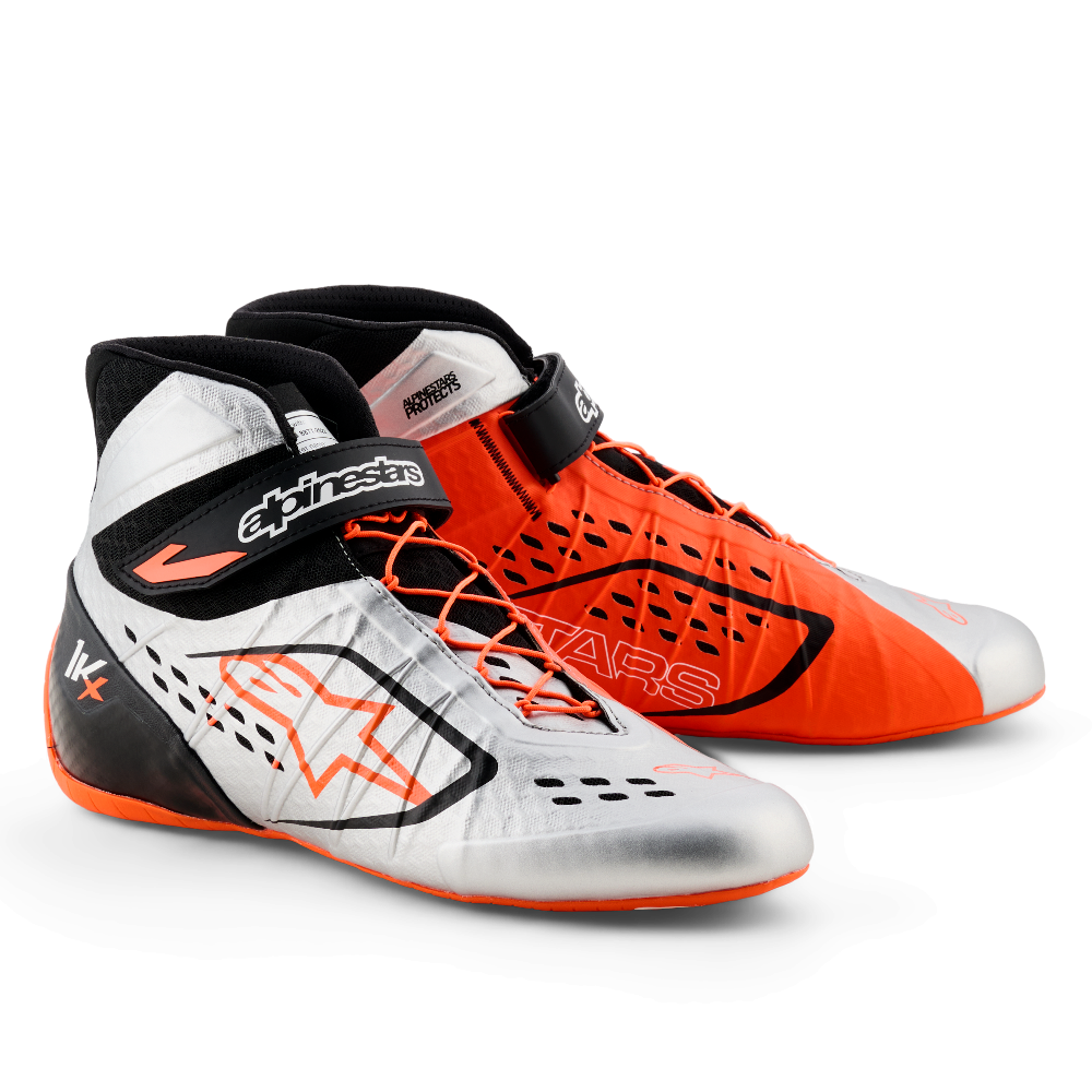Alpinestars Tech-1 KX v3 karting shoes in white orange and black front angle view