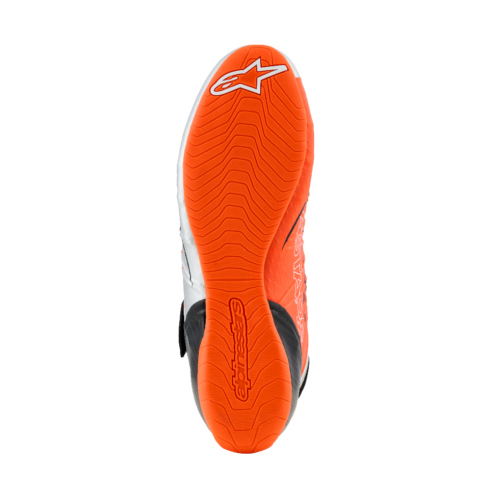 Alpinestars Tech-1 KX v3 karting shoes white orange black sole bottom view