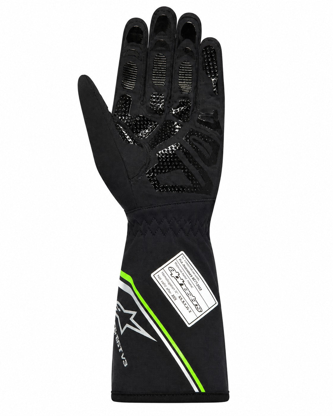 Alpinestars Tempest V3 Waterproof Karting Glove palm view in black and green