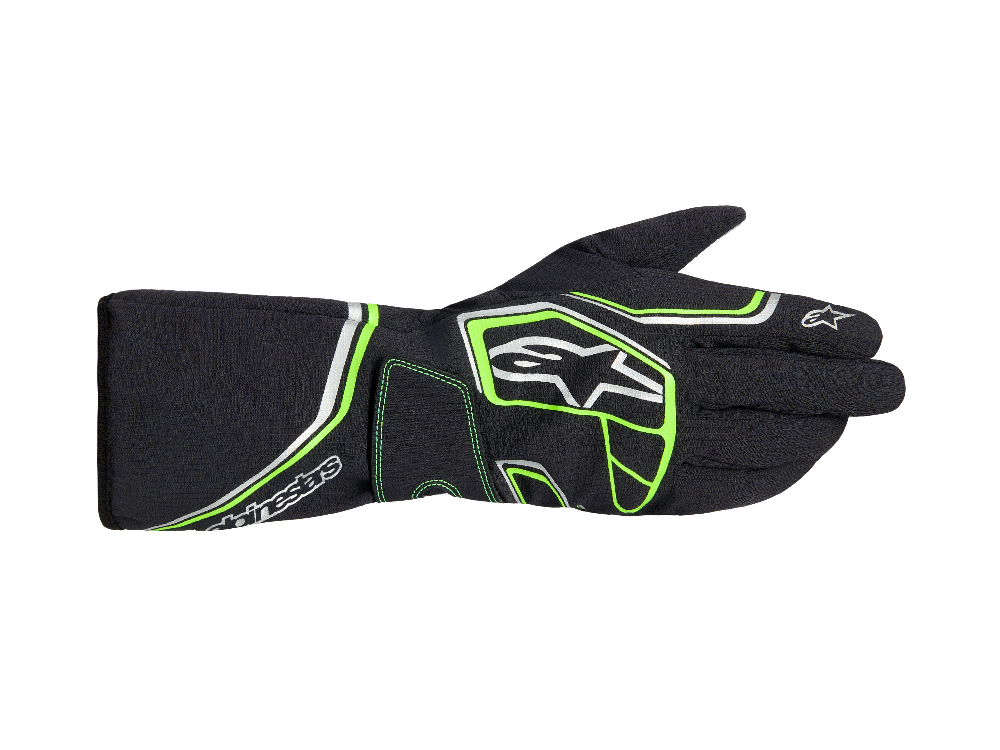 Alpinestars Tempest V3 Waterproof Karting Gloves front view with Alpinestars logo and green accents