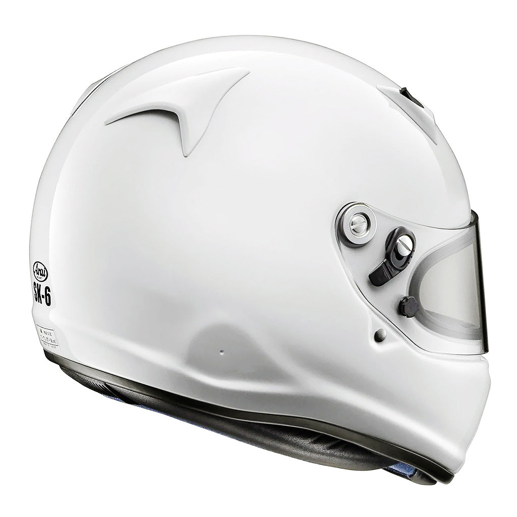 White Arai SK-6 karting helmet with clear visor on a white background