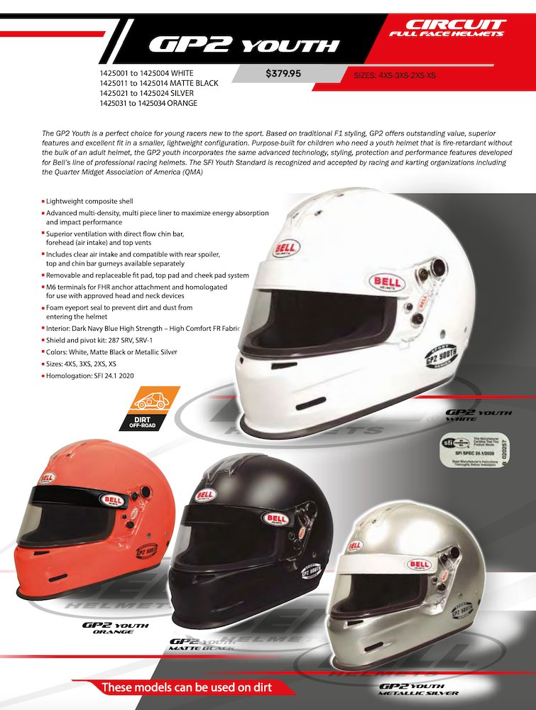 Bell GP2 Youth Helmet SFI 24.1 - Competition Karting