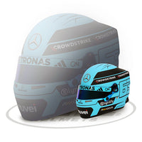 Thumbnail for View of Bell replica mini-helmet alongside actual racing helmet size