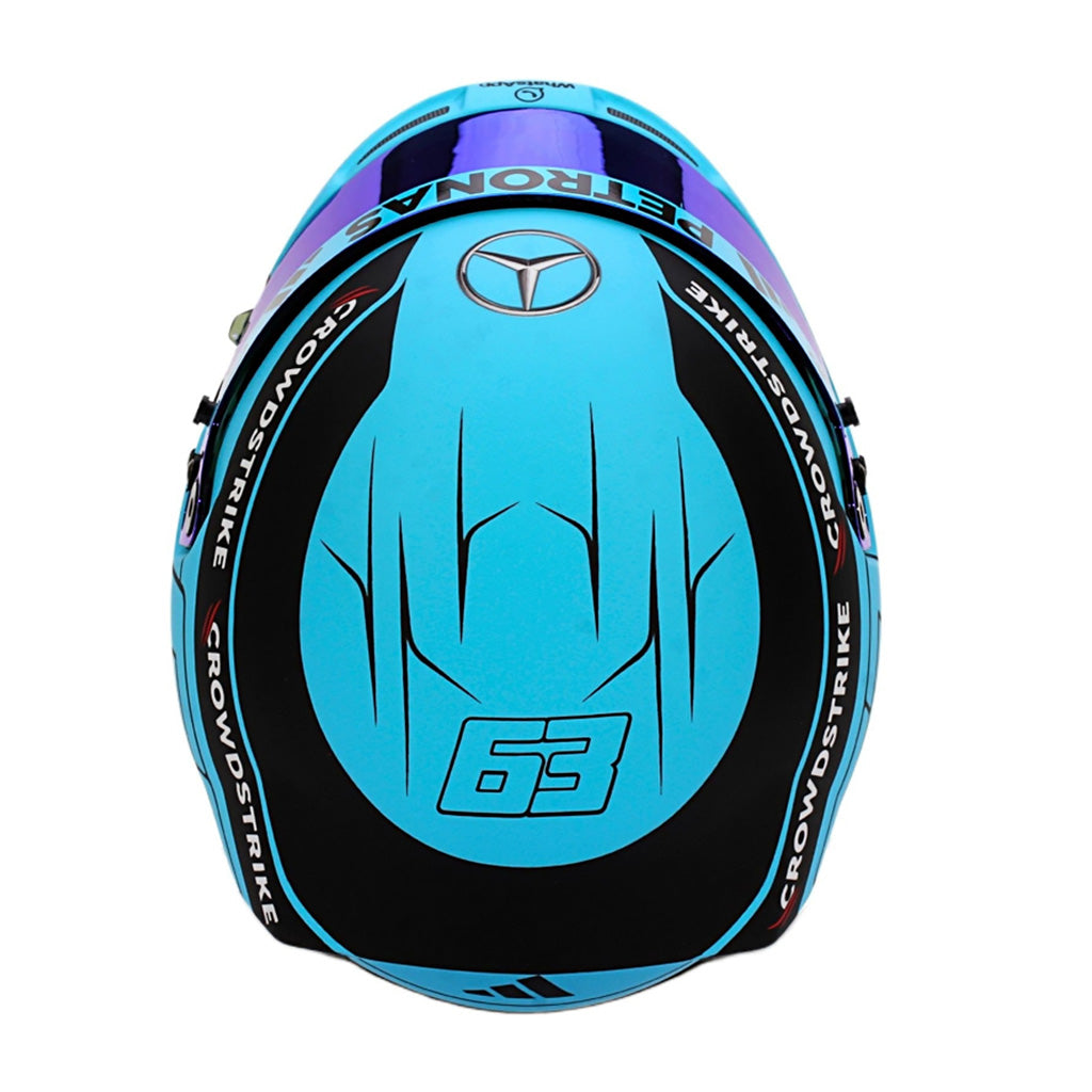 Top view of Bell replica mini-helmet George Russell F1 livery for Mercedes AMG Petronas