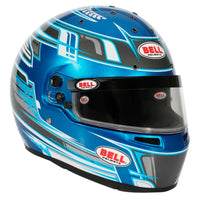 Thumbnail for Bell KC7 CMR Champion Pro Series karting helmet blue right front angle with visor and chin vent detail
