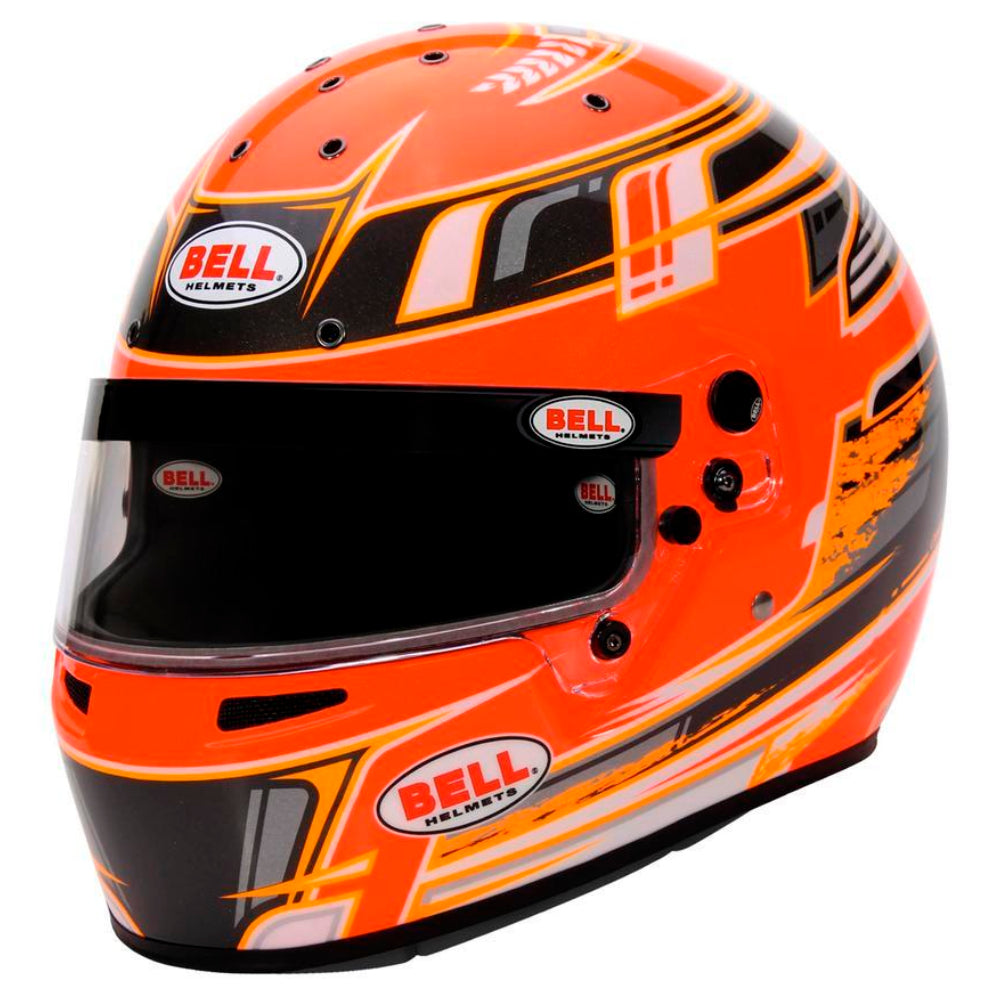 Bell KC7 CMR Champion Pro Series karting helmet orange left front angle carbon youth racing helmet