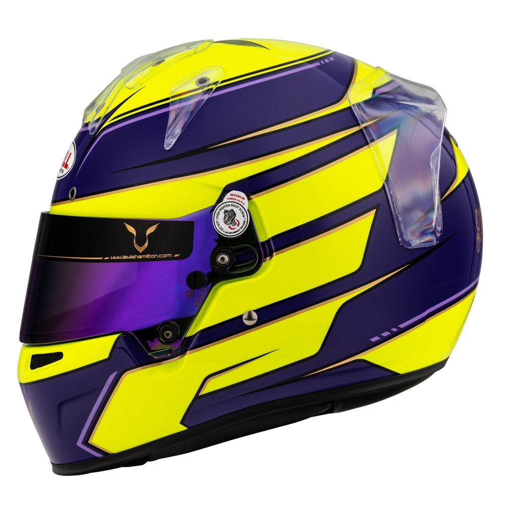 Bell KC7-CMR Lewis Hamilton Karting Helmet 2022 FIA CMR2016 left side view in yellow and purple