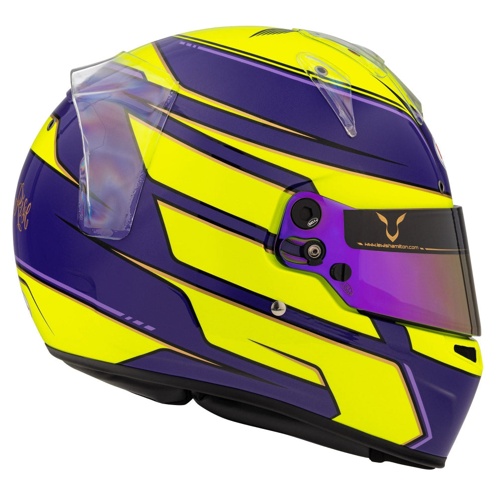 Bell KC7-CMR Lewis Hamilton Karting Helmet 2022 FIA CMR2016 right side view in yellow and purple
