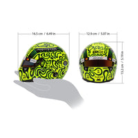 Thumbnail for Bell 1:2 scale Lando Norris 2025 McLaren F1 mini helmet size reference with hand and measurements