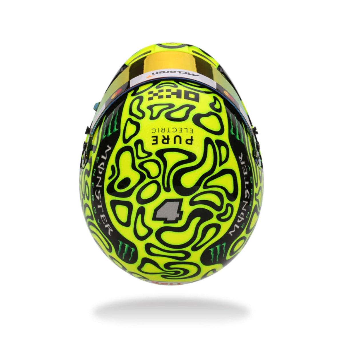 Bell 1:2 scale Lando Norris 2025 McLaren F1 mini helmet top view showing number 4