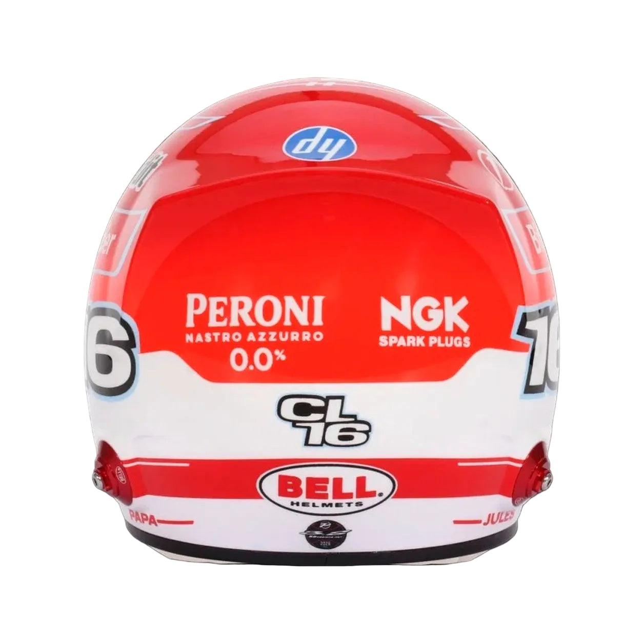 Charles Leclerc 2026 F1 mini helmet rear view with Bell branding and number 16 details