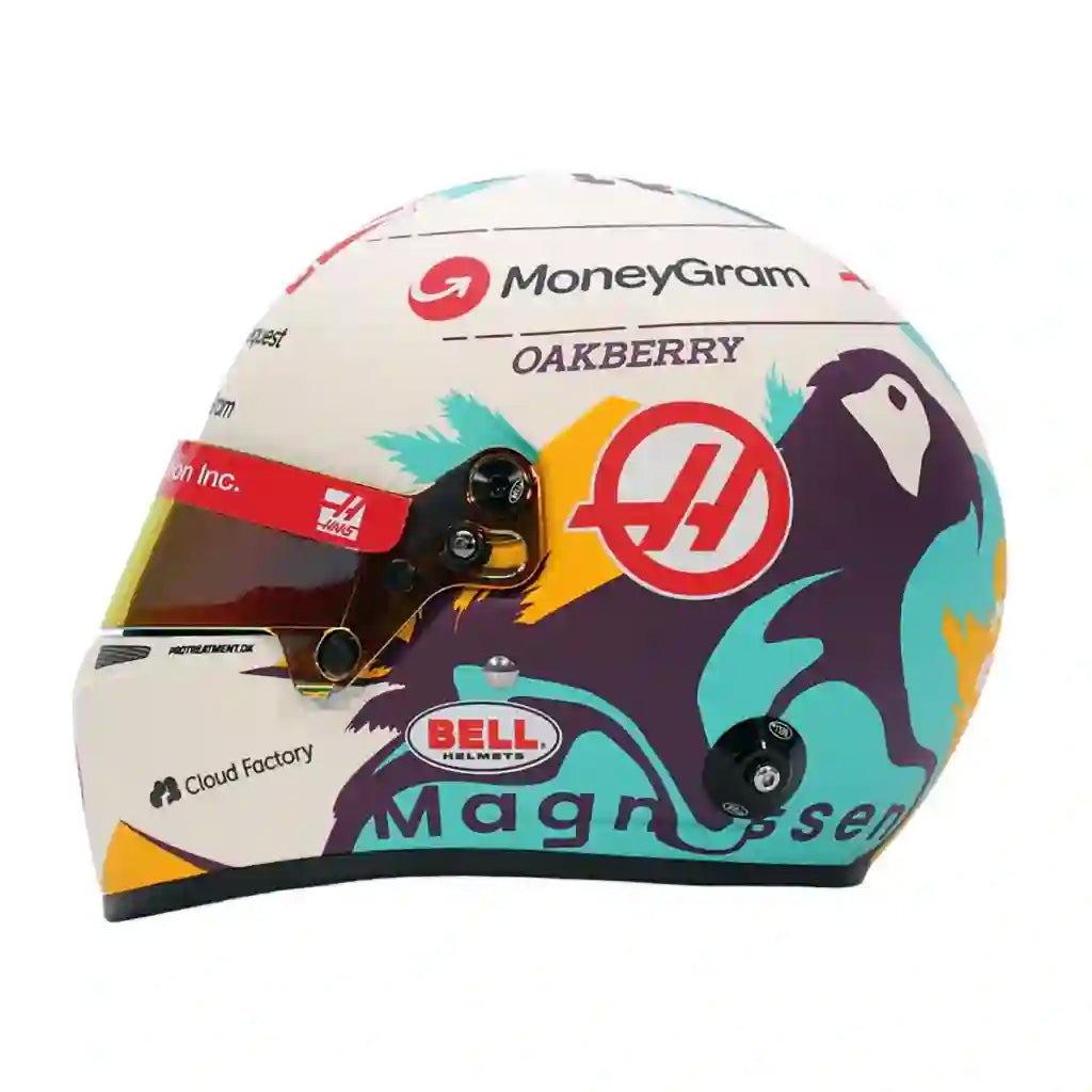 Detailed Bell Mini Helmet â@ Kevin Magnussen Haas F1 2024 season design