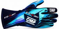 Thumbnail for OMP KS-4 ART Kart Racing Glove in blue, cyan, and black facing right