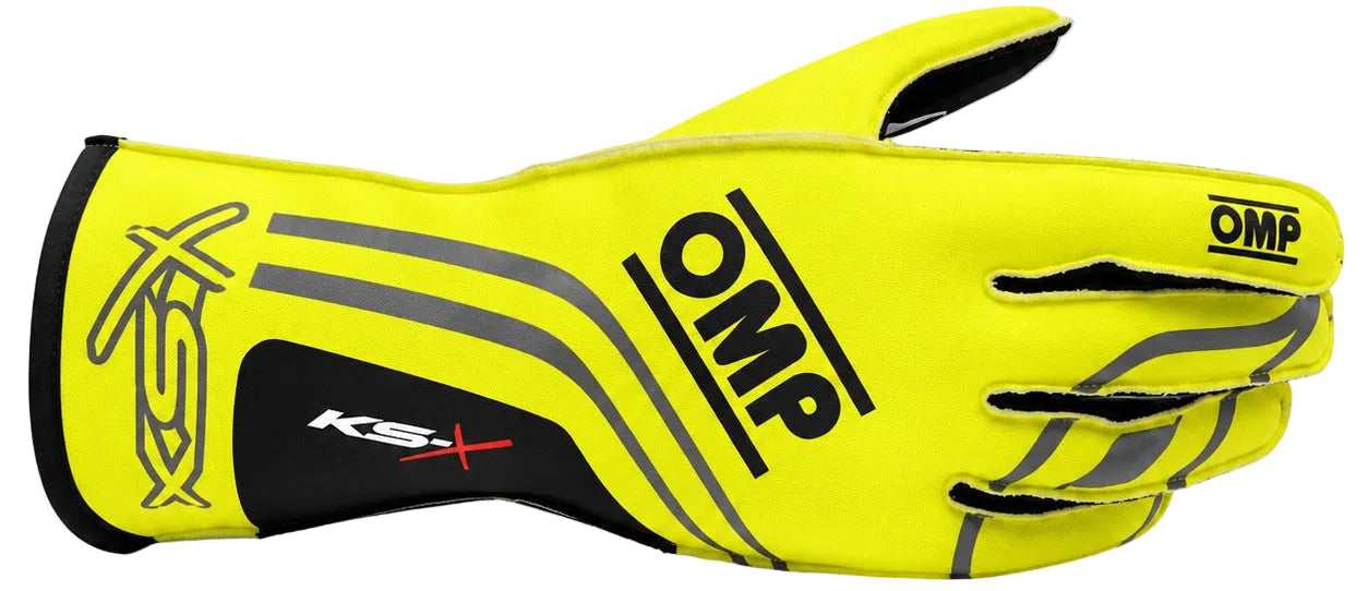 OMP KS-X Kart Racing Glove in fluorescent yellow facing right