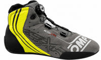Thumbnail for OMP KS-XR kart racing shoe in gray with fluorescent yellow accents, shown in a straight right-facing side view on a white background.