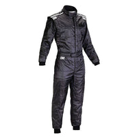 Thumbnail for Black racing suit with white branding on a white background