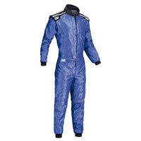 Thumbnail for Blue racing suit with black accents on a white background
