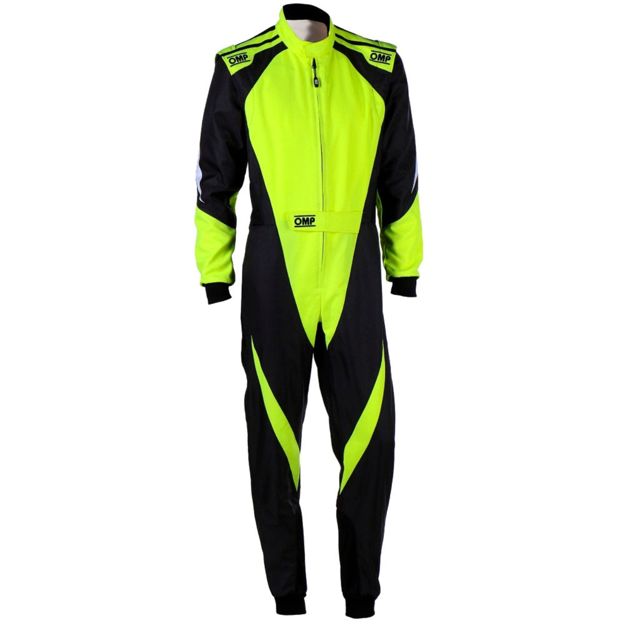 OMP KS-3X Kart Racing Suit in black and fluo yellow front view