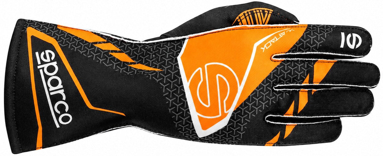 Sparco K-Attack Kart Racing Glove in orange and black facing right